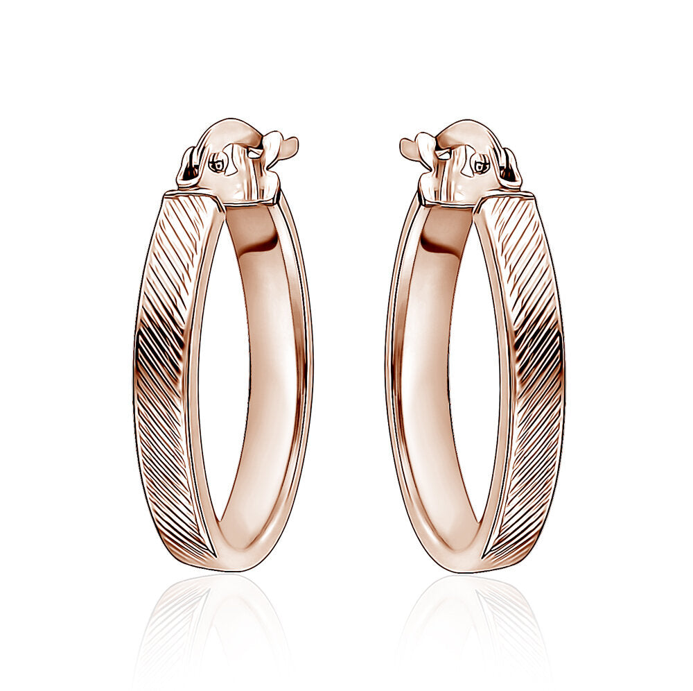10k Rose Gold Oval Lazar Cut Hoops