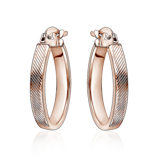 10k Rose Gold Oval Lazar Cut Hoops