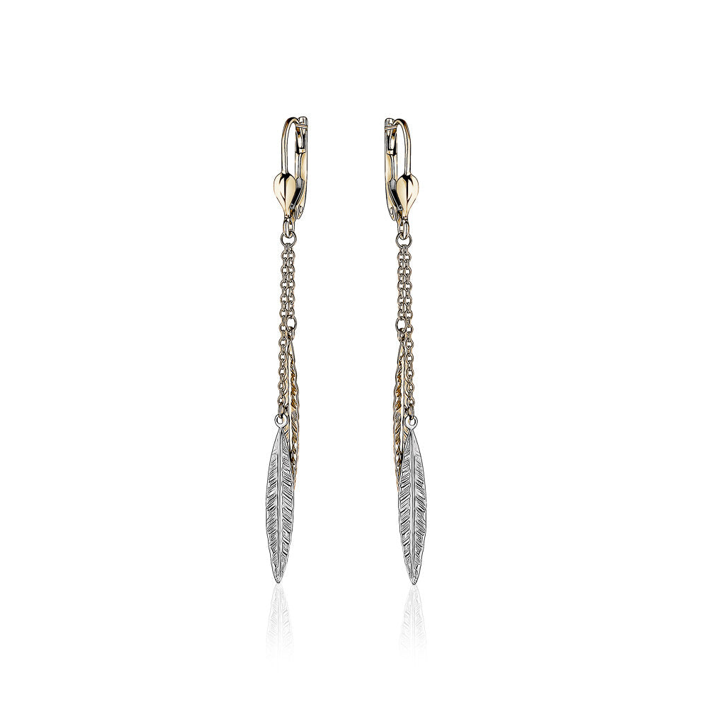 10k Two Tone Double Leaf Drop Earrings