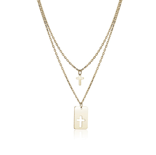 10k Yellow Gold Double Strand Cross Necklaces