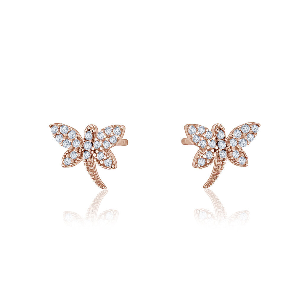10k Rose Gold CZ Dragon Fly Studs