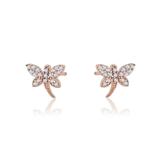 10k Rose Gold CZ Dragon Fly Studs