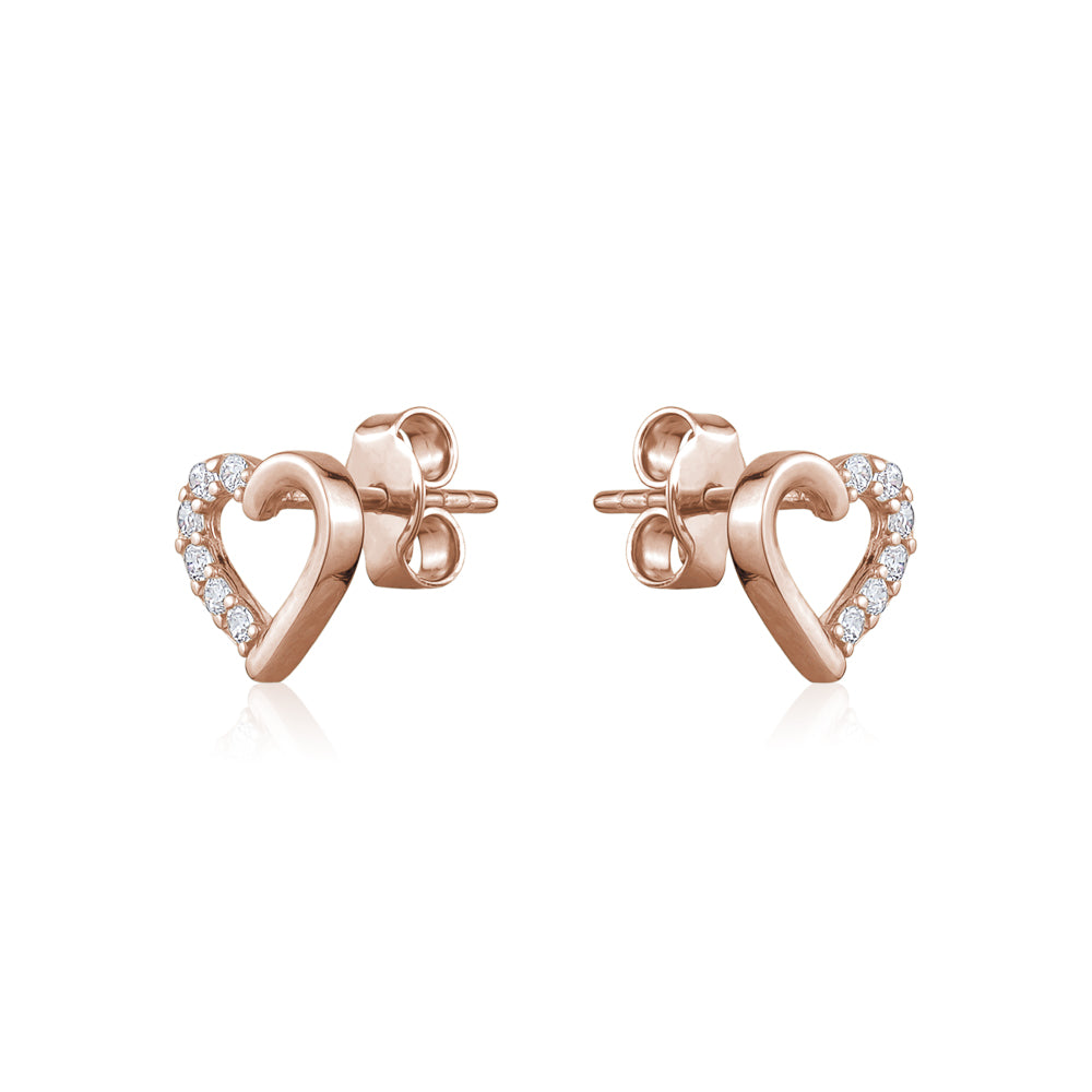 10K ROSE CZ HEART STUD