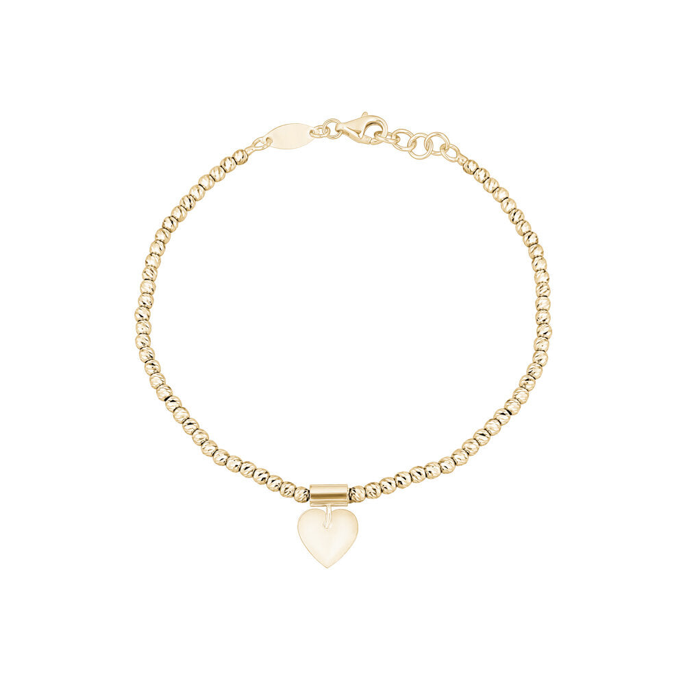 10k Yellow Gold DC Bead Bracelets with Sliding Heart