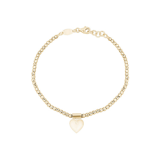 10k Yellow Gold DC Bead Bracelets with Sliding Heart