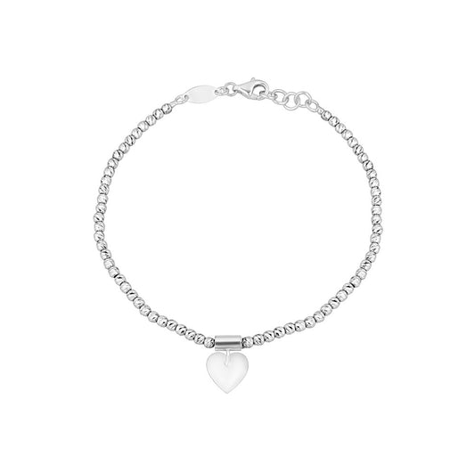 10k White Gold DC Bead Bracelets with Sliding Heart