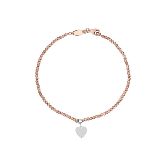 10k Rose Gold DC Bead Bracelets with Sliding Heart