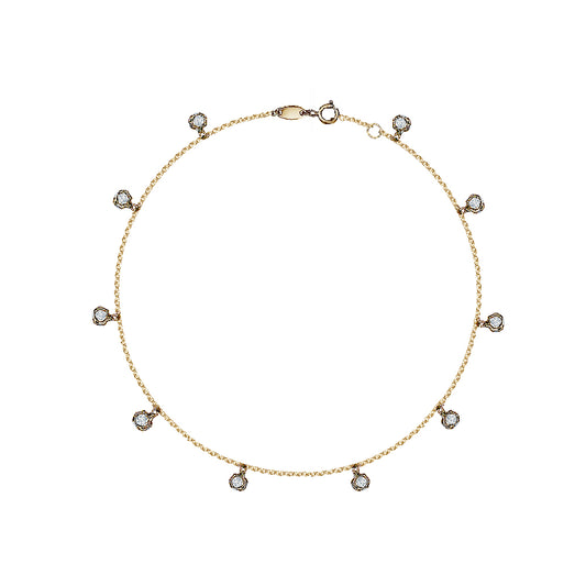 10k Yellow Gold Hanging CZ Balls Anklet