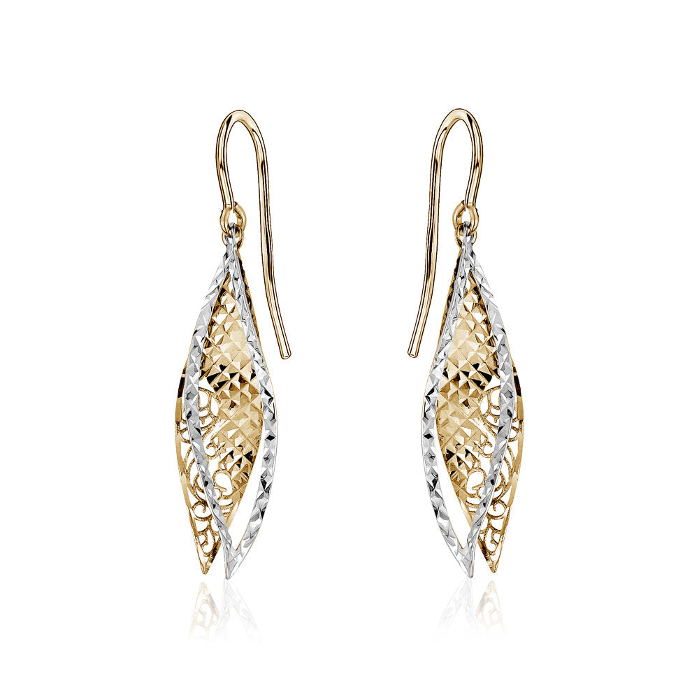 10k Two Tone Filigree Drop Earrings