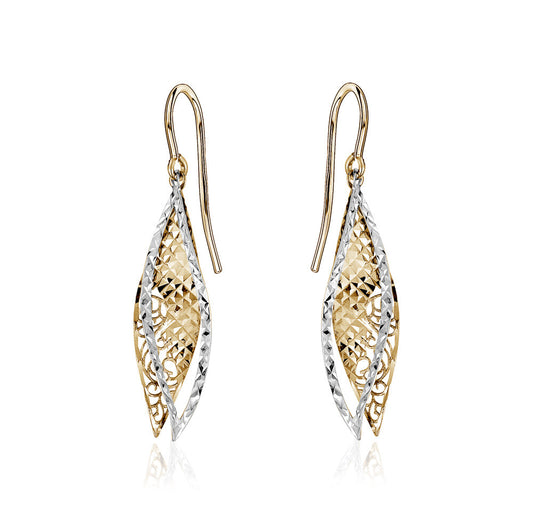10k Two Tone Filigree Drop Earrings