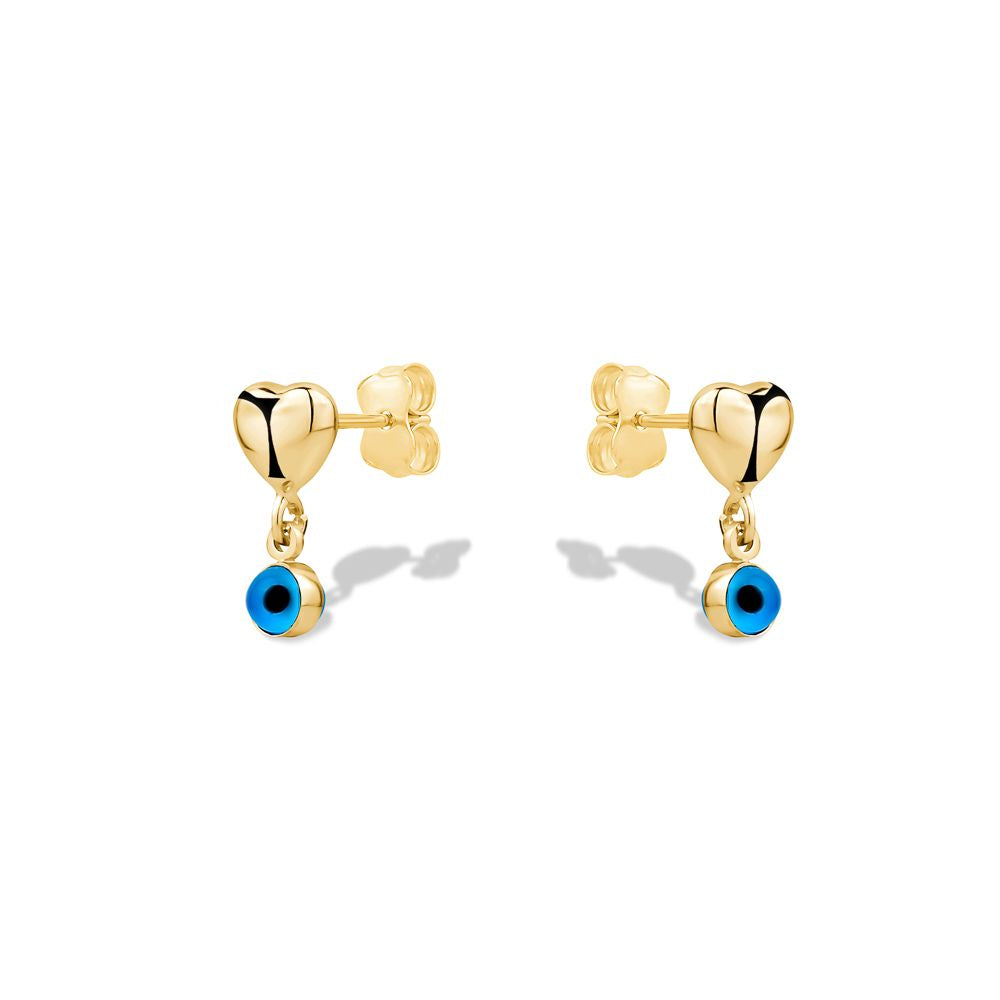 10KY HEART STUDS WITH BLUE EYE DROPS