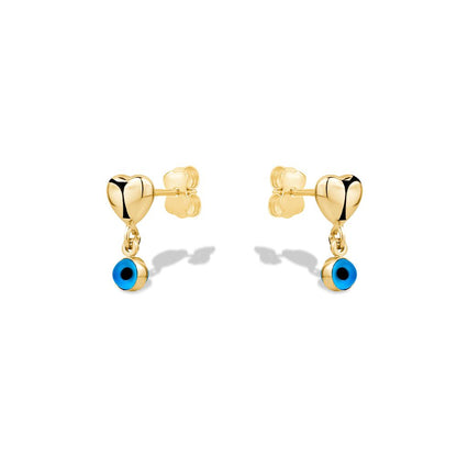 10KY HEART STUDS WITH BLUE EYE DROPS