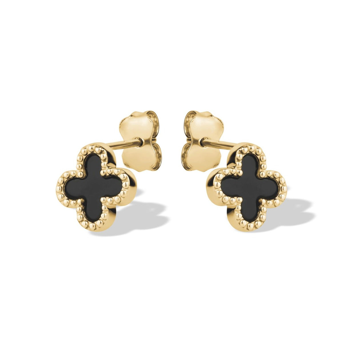 10KY CLOVER STUDS BLACK ONYX