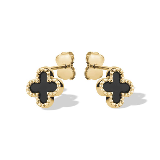 10KY CLOVER STUDS BLACK ONYX