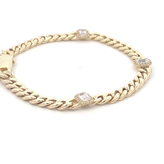 10KY EMERALD CUT CZ HALO BRACELET