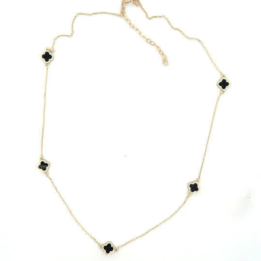 10KY ONYX FOUR LEAF CLOVER NECKLACE ZJFN-057