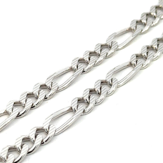SILVER LAZAR CUT FIGARO CHAIN 7MM