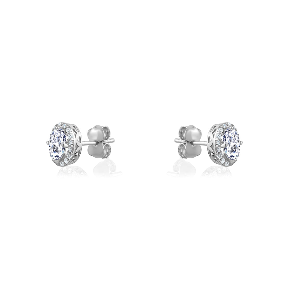 STERLING SILVER OVAL CZ HALO STUDS ZS-4745