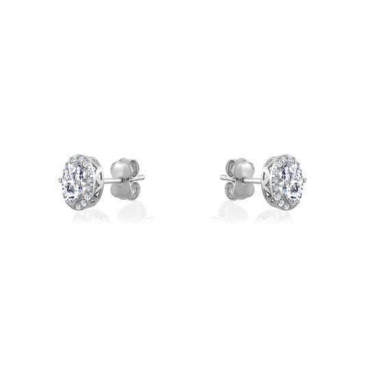 STERLING SILVER OVAL CZ HALO STUDS ZS-4745