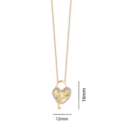 10KY HEART AND KEY CHARM ON CHAIN