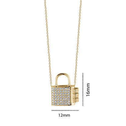 10KY CZ PAD LOCK CHARM ON CHAIN