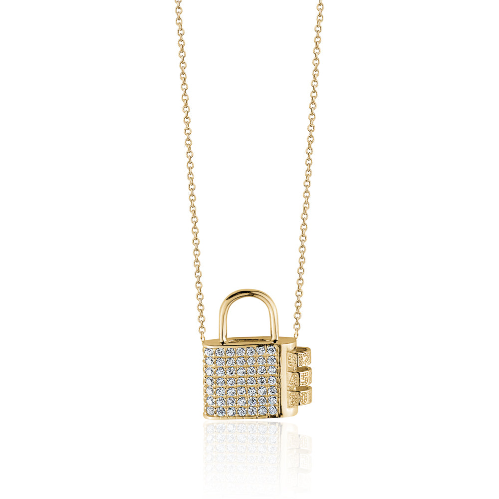 10KY CZ PAD LOCK CHARM ON CHAIN