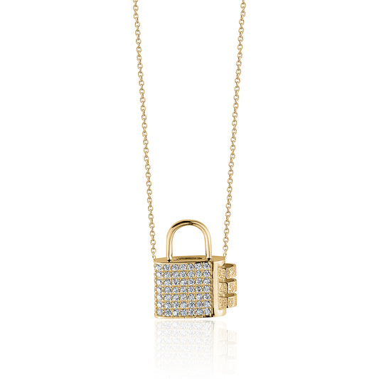 10KY CZ PAD LOCK CHARM ON CHAIN